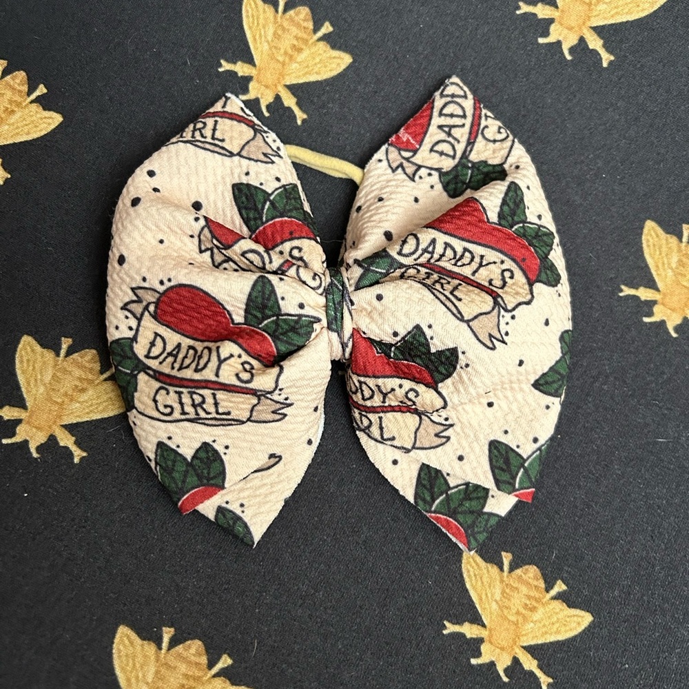 Daddy's Girl Tattoo Print Baby Bow on Nylon